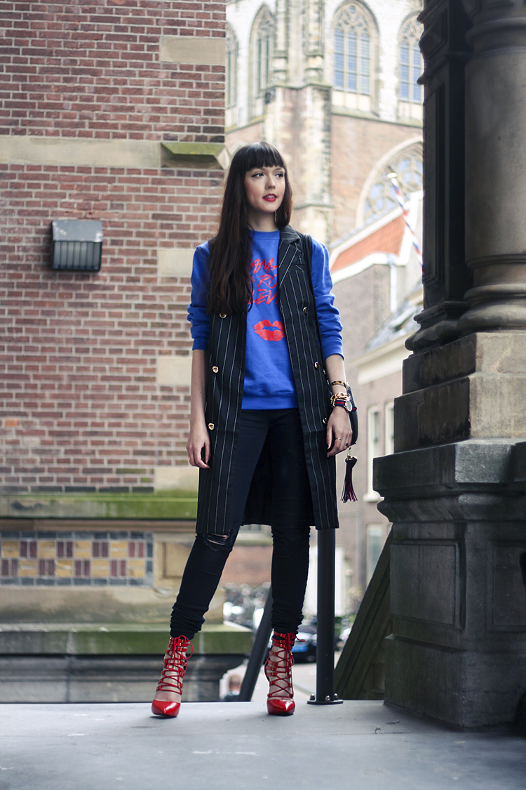 steve madden high heels - missguided pinstripe coat - marc b. handbag - fashion blogger casual outfit