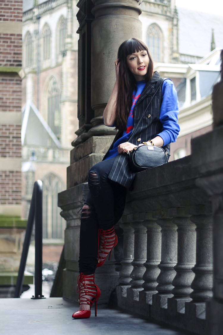 steve madden high heels - missguided pinstripe coat - marc b. handbag - fashion blogger casual outfit