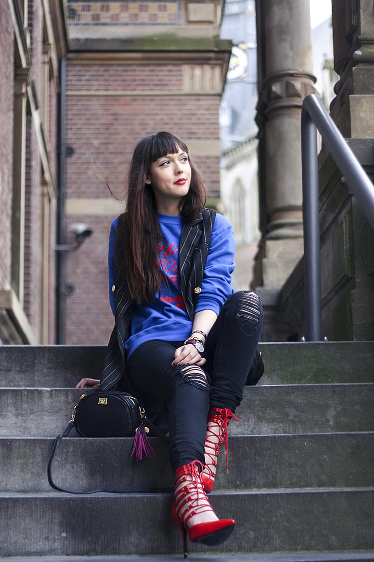 steve madden high heels - missguided pinstripe coat - marc b. handbag - fashion blogger casual outfit
