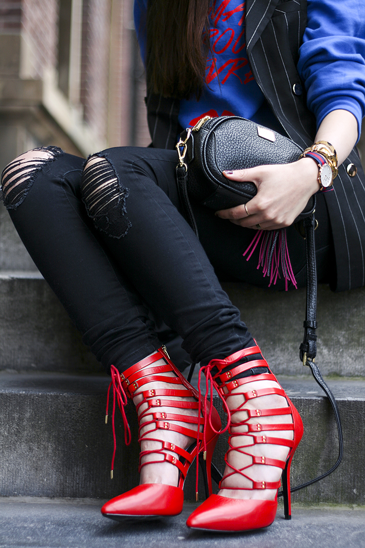 steve madden high heels - missguided pinstripe coat - marc b. handbag - fashion blogger casual outfit